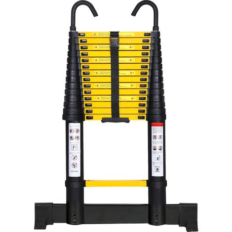 Randaco Scala telescopica in alluminio nero-giallo da 4,4 m con 2 ganci e stabilizzatore, portata fino a 150 kg