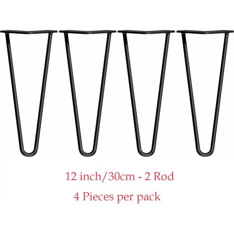 Set of 4 Hairpin Table Legs Furniture Set Hair Pin Legs Mid Century Modern Style for Desk Bench Steel Chair DIY Project with FREE Feet Protector & Screws (12inch/30cm, 2Rods) (1/5)