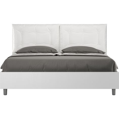 Letto Matrimoniale 160x200 cm Senza Rete Struttura Bianco Frassico con Cuscini in Similpelle Egos Annalisa Bianco (1/4)