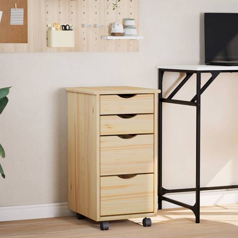 vidaXL  Rolling Cabinet with Desk  MOSS Clear Varnish 34 x 39 x 65.5 cm