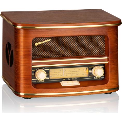 Roadstar HRA-1500CD-MP3UEMP Radio CD Portátil Vintage FM/ MW, Reproductor CD-MP3, USB Función Grabación, Mando a Distancia  Madera (1/5)