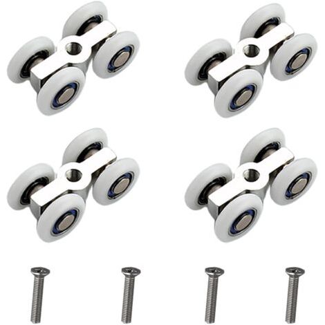 Lot de 4 roulettes pour porte de douche coulissante, roulements à billes métalliques pour rail de porte coulissante, glissement silencieux, convient pour la douche, la cuisine, les baies vitrée (1/5)