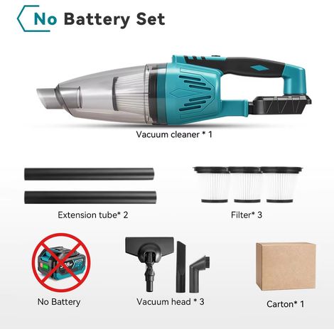 1500W 4IN1 aspirateur électrique 12KPA aspirateur sans fil outils de nettoyage de voiture à domicile avec 3 pièces filtre pour broche de batterie Makita-Sans batterie