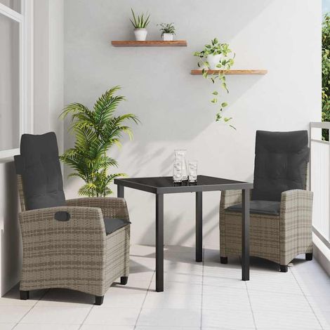 3-teilige Garten-Esstischgruppe mit Kissen Grau Poly Rattan vidaXL818755 (1/5)