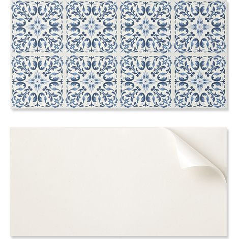 Panel de vinilo decorativo para cocina o ba帽o, 100x50 cm, con estampado floral tipo azulejos.