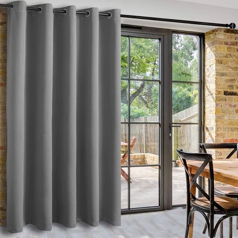 Rideaux de Porte coulissante pour Porte en Verre, séparateur de pièce occultant Thermique avec œillets pour cloison de Chambre, 2 m de Large x 2,1 m de Haut, Gris Clair (1/5)