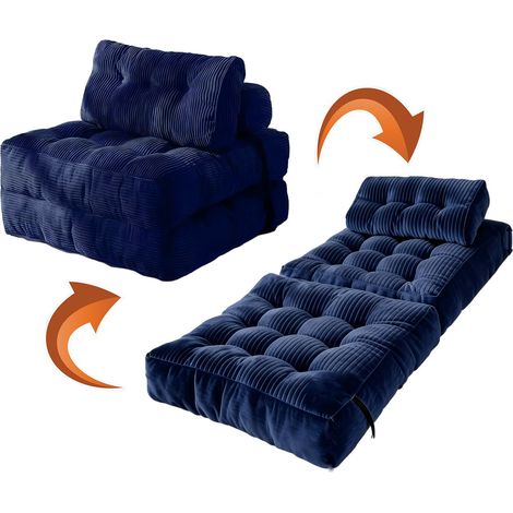 CHIGOODS Klappbares Schlafsofa mit Kissen, faltbarer Sessel mit Rückenlehne, tragbares Einzelschlafsofa für Wohnzimmer & Büro 190x85cm, Blau