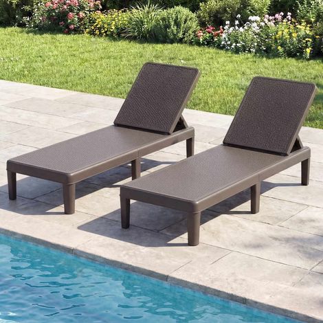 Tumbona ajustable con aspecto de ratán, color marrón, capacidad de 150 kg. (1/5)