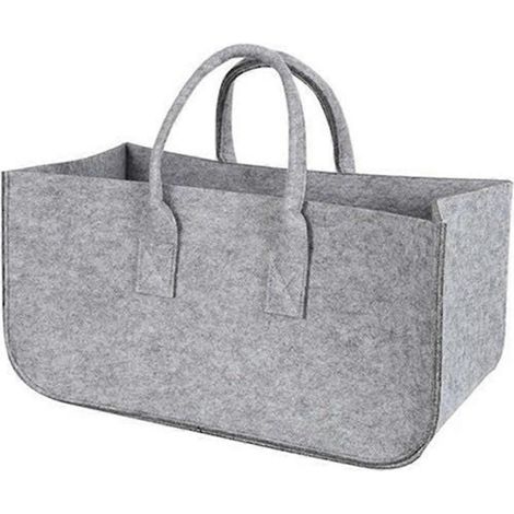 Sac de rangement élégant en feutre gris clair, accessoire de décoration, pour vêtements de pique-nique, bois de chauffage, courses et voyages. (1/5)