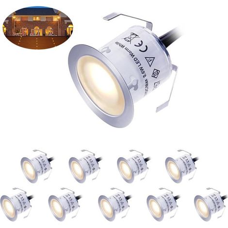 Kit d'éclairage LED OIMG 12V pour terrasse, basse tension, étanche IP67, blanc chaud, encastré, pour marches, escaliers, jardin, patio, parquet, éclairage extérieur (lot de 10) (1/5)