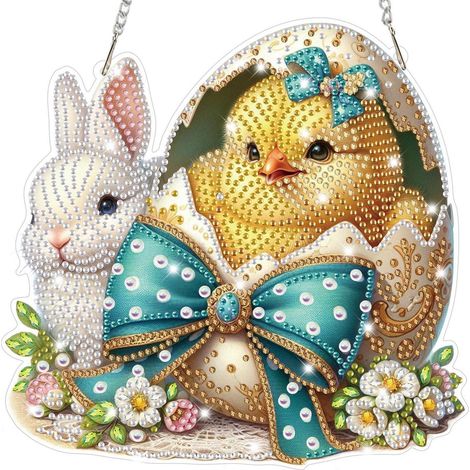 Pendentif peinture diamant 5D lapin et poussin pour Pâques, kit de bricolage pour fenêtre (1/4)