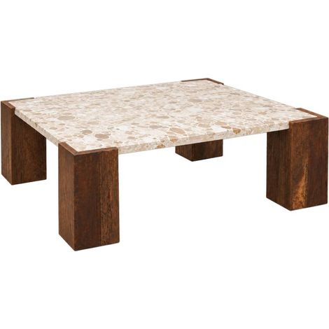 Table basse carrée en bois recyclé et marbre Capucine (1/5)