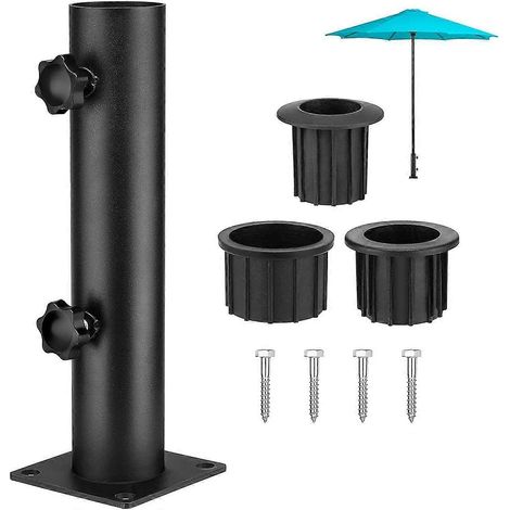 Pied de parasol, tube, pince de fixation en acier inoxydable, support de parasol, pied de parasol, support de terrasse, compatible avec le jardin, quatre trous de fixation (1/5)