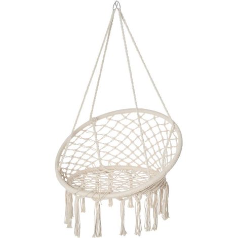 Chaise Suspendue Fauteuil suspendu intérieur extérieur Chaise hamac de Voyage Portable Ø 80 x 42H m macramé Coton Polyester Beige (1/5)