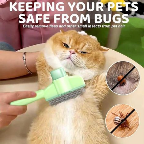 Peigne Épilation Autonettoyant pour Chiens et Chats - Soin et Retrait des Poils - Vert (1/5)
