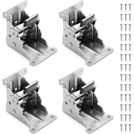 4PCS Supports Pliants pour Pieds de Table, 90° Charnières Autobloquantes, Support Pliable Raccords de Jambe, Accolade de Coin pour les Pieds Pliants Établi Pliant (1/4)