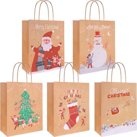 50 braune Papiergeschenktüten, kleine Weihnachtsgeschenktüten mit Henkeln, geeignet für Geschenke und Partys