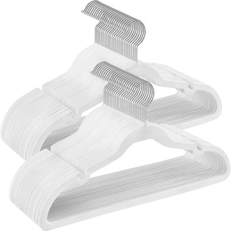 Cintres en Velours, Lot de 50, Antiglisse, avec Encoches, Barre pour Pantalons, Crochet Pivotant à 360°, Gain de place, Épaisseur 0,6 cm, Longueur de 43 cm, Blanc Classique