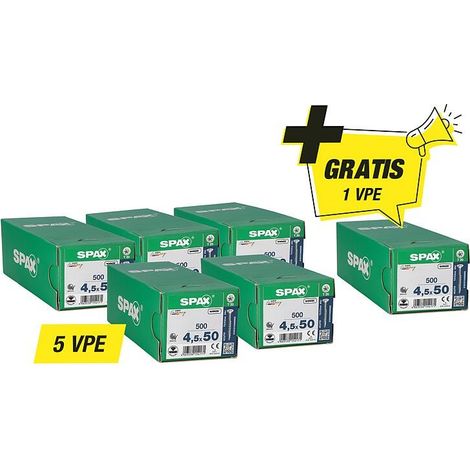 Spax – Vis à tête fraisée 4,5mm – Galvanisé WIROX® pour intérieur/extérieur – Lot de 500 unités – Pointe 4CUT pour vissage précis (1/2)