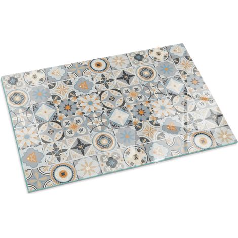 Plaque Rectangulaire en verre trempé de sol décorative imprimée premium sous cheminée Motifs mosaïques sur carreaux 100x70 cm