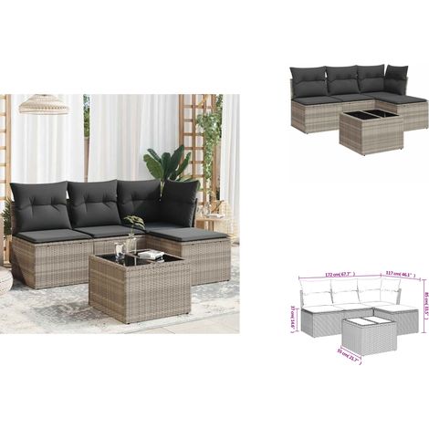 5-tlg. Garten-Sofagarnitur mit Kissen Hellgrau Poly Rattan - Gartenmöbel Set - PE-Rattan Möbel - Outdoor Sofa - Esstisch - Lounge Set (1/3)