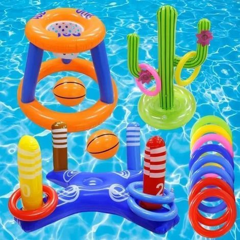 Jouets Gonflables pour Piscine - Cerceau de Basket-Ball et Jeu de Lancer de Bouées pour Enfant et Adulte - Jeux d'Été Amusant (1/4)
