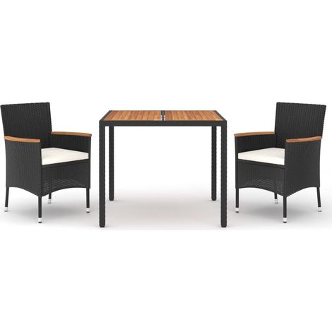 Maison Exclusive - 3-tlg. Garten-Essgruppe mit Kissen Schwarz Pol (1/5)