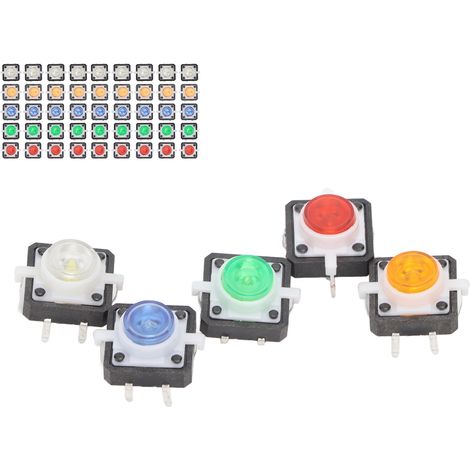 Lot de 50 boutons poussoir momentanés mini tactiles réinitialisables LED 12V CC ABS 12x12x7.3mm rouge jaune bleu vert blanc (1/5)