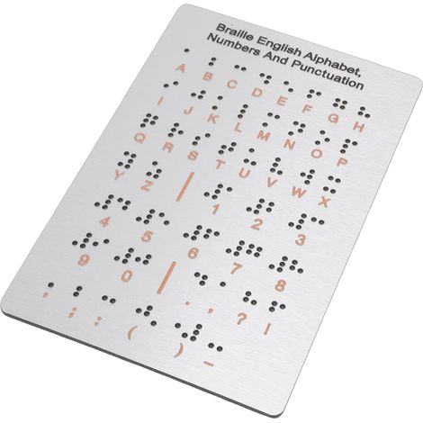 Tableau d'alphabet braille avec lettres, chiffres et ponctuation en relief - Outil d'apprentissage en aluminium pour débutants aveugles (1/5)