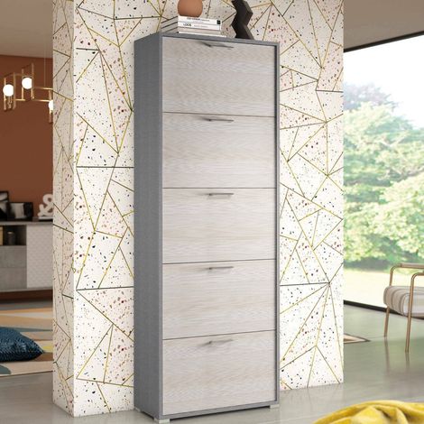 Dmora - Schuhregal Dmiano, Mehrzweck - Eingangsmöbel mit 5 Klapptüren, Schuhschrank mit doppelter Tiefe, 100% Made in Italy, 67x28h183 cm, Lärche (1/5)