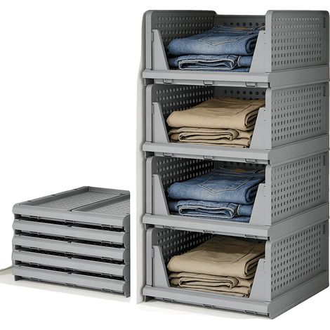 Organizzatori per riporre oggetti, impilabili e pieghevoli, per un utilizzo efficiente dello spazio, Gery PL, 4 pezzi-c (1/2)