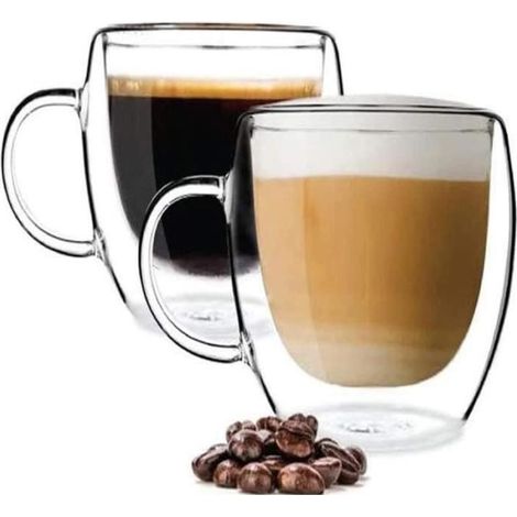 Lot de 2 tasses café verre double paroi 350 ml – Borosilicate – Isolant chaud/froid (1/4)