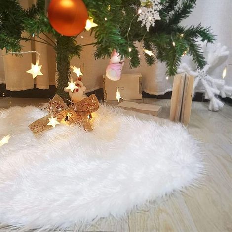 Coperta per albero di Natale in pelliccia sintetica, gonna rotonda bianca, tappeto da neve in feltro, albero di Natale, coperta per albero di Natale (dimensioni: 120 cm) (1/5)