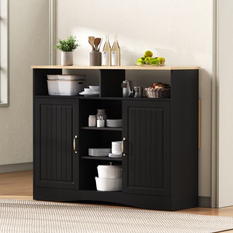 Îlot de cuisine sur roulettes avec espace repas extensible et chaises,buffet avec grand espace de rangement,idéal pour cuisine et salle à manger,noir