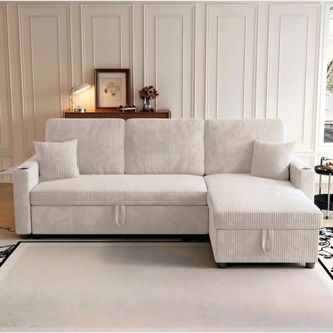 Sofá rinconera convertible con almacenaje, beige HAVRYA (1/5)