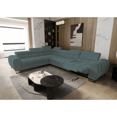 Ecksofa Schlafsofa BASTIEN RELAX in Stoff Terra Flaschengrün Ottomane Links