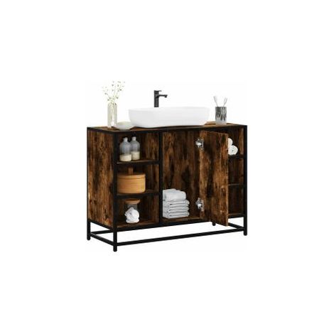 Armoire lavabo de salle de bain chêne fumé bois d'ingénierie