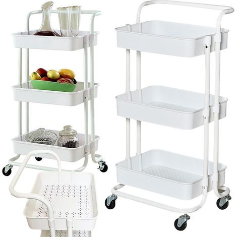 Chariot de rangement mobile à 3 niveaux, blanc, avec roulettes, étagère utilitaire pour salle de bain et cuisine (1/5)