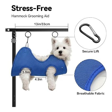 Folding Dog Grooming Arm with Clamp - Adjustable Height 66-102cm, Table Arm with Hammock and Anti-Sitting Ties, Support System for Small and Medium Dogs (1/4)