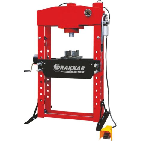 Drakkar Equipement – Presse hydraulique manuelle et pneumatique 75T – Vérin mobile coulissant – Réglage facile de la table – Course 250 mm (1/2)