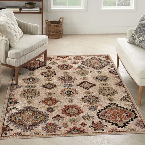 Tapis fin moderne 80x120cm motif ethnique lavable en machine dessous antidérapant parfait pour le salon (1/4)