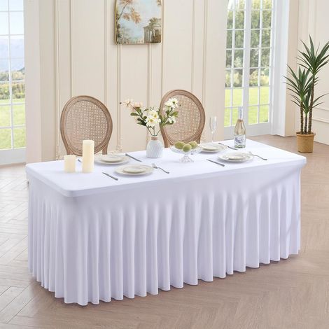 Spandex Tischdecke mit Rock für 180cm Rechtecktische, Faltenfrei, Weiß