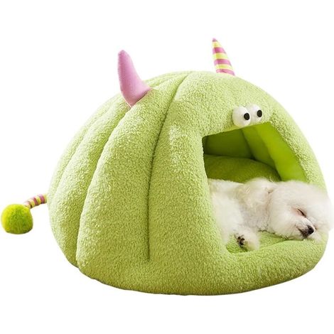 Lit pour Chat, Grotte Chaude pour Chats Et Chiens, Lit Doux en Peluche pour Chien, Igloo pour Chiens, Tente pour Chat De Dessin Animé Mignon, Lit pour Chat pour Chats d'Intérieur(35x35x35cm, Vert) (1/5)