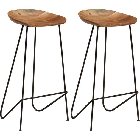 Tabouret bois d'acacia et acier noir Vagas - Lot de 2 (1/5)