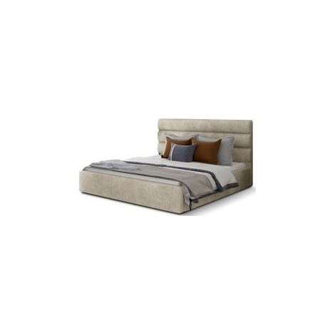 Lit adulte avec coffre de rangement Klarina - Tissu rembourré-Beige clair-140x200 (1/5)