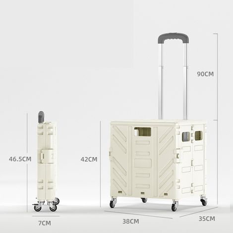 Chariot de courses portable pliable, caddie à roulettes silencieuses avec frein, blanc, 4 roues directionnelles, usage domestique et étal, livré avec une plaque de couverture. (1/2)