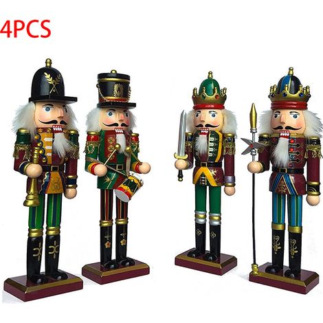 Set mit 4 hölzernen Weihnachtsmann-Soldaten (Nüsse), 30 cm hoch, auf einem Ständer, Innendekoration, Weihnachtsgeschenk (1/5)