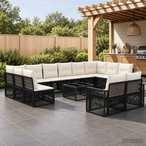 vidaXL Ensemble de canapé de jardin 13 pc Noir et blanc crème (1/5)