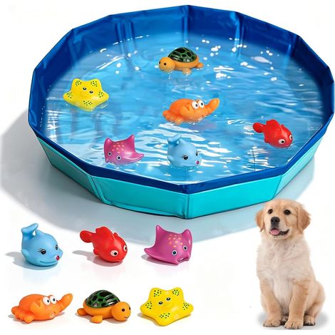 Piscine Chien, Pliable Piscine pour Chien Solide, Piscine Portable avec Valve De Vidange, 50 X 10 Cm Baignoire Chien Et Aire De Jeu, pour Chiens Et Chats (Bleu) (1/5)
