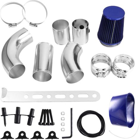 Compatible avec le système d'admission d'air froid GM de 76 mm (3 pouces) avec filtre à air, kit de conversion de tuyau d'admission en aluminium pour automobile, bleu. (1/5)
